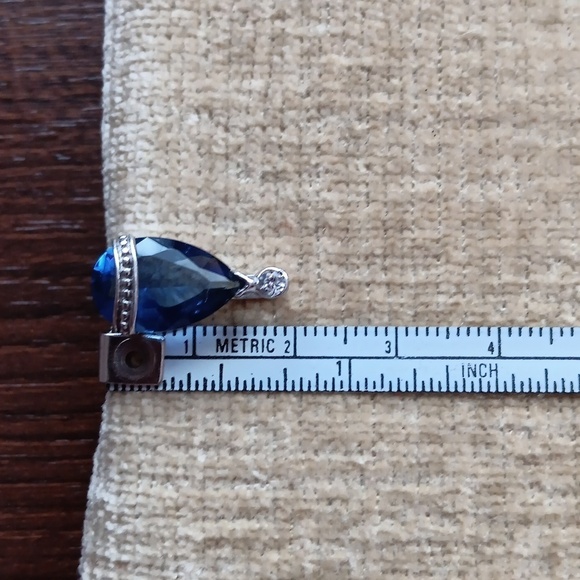 Faux Blue Sapphire Tear Drop Silver Pendant - Picture 6 of 10